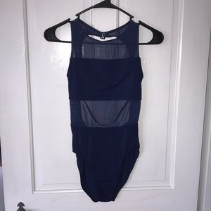 Weissman Navy Blue Mesh Panel Leotard